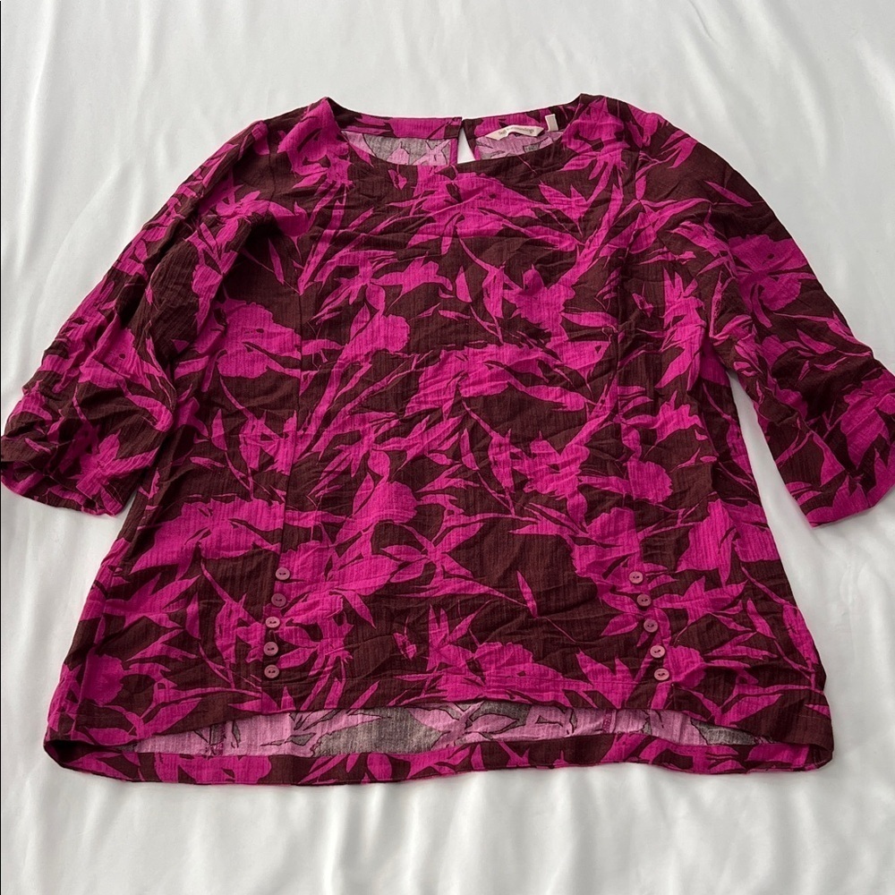 Soft Surroundings Tropical Oceo Gauze Brown/Pink Tunic Top
